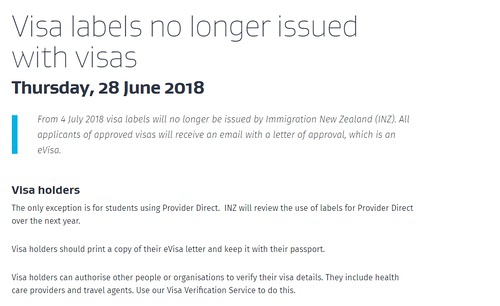 2018年7月4日起，新西兰移民局将全面实行电子签证